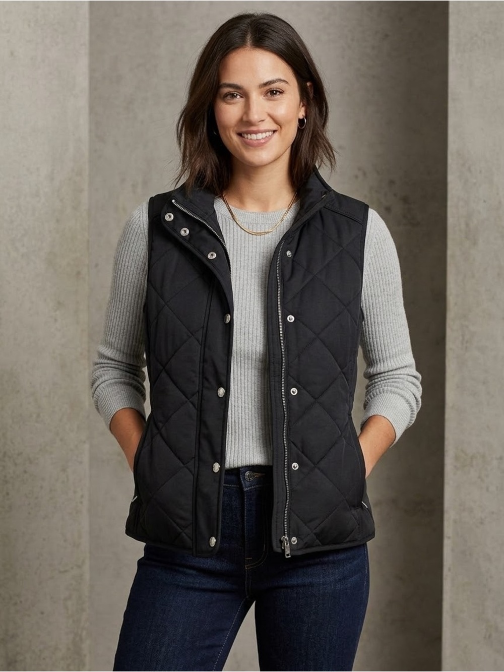 Ralph Lauren Black Quilted Vest - Snap & Zip Front